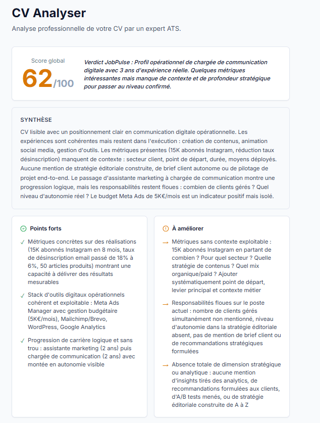 CV Analyser — JobPulse
